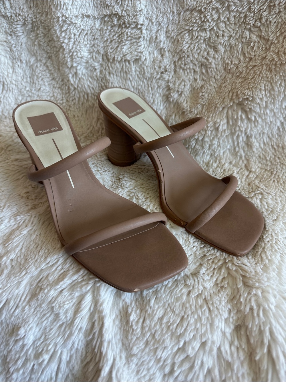 Dolce Vita Mauve Brown Double-Strap Block Heel Mules